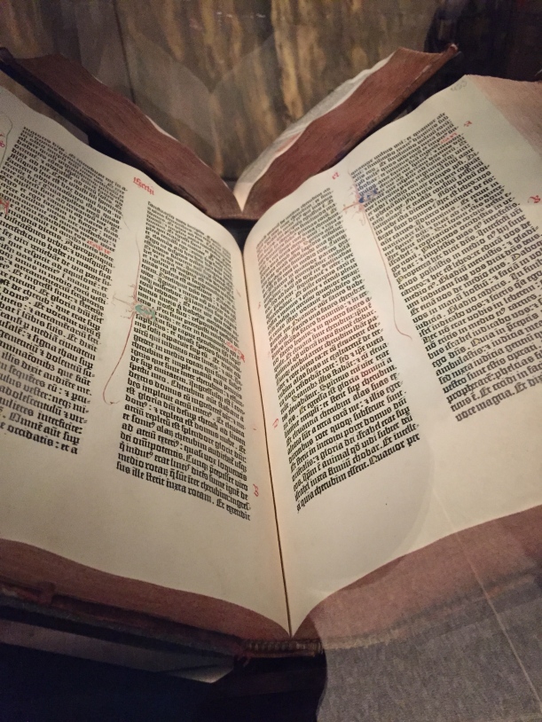 The Gutenbuerg Bible -- one of only 4 in the United States. This was the first major book printed in the West with moveable type.