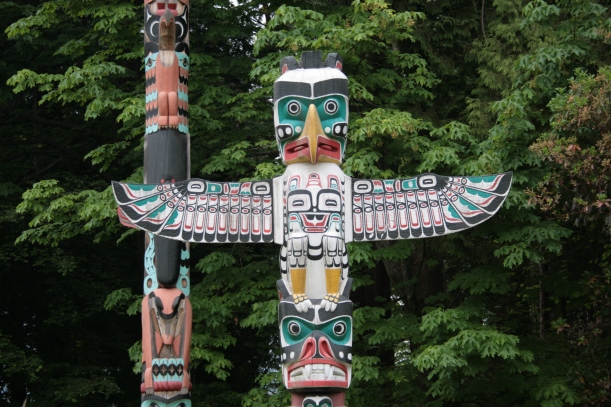 Story poles in Stanley Park.