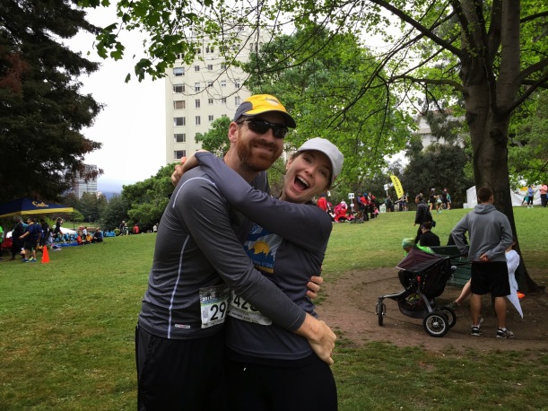 Nick & Laura off to run a half marathon at the Oakland Running Festival.