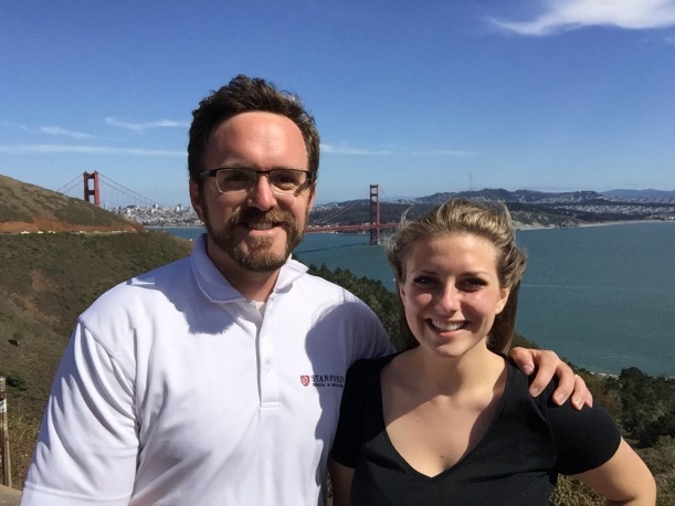 At the Marin Headlands with the Golden Gate Bridge in the background.