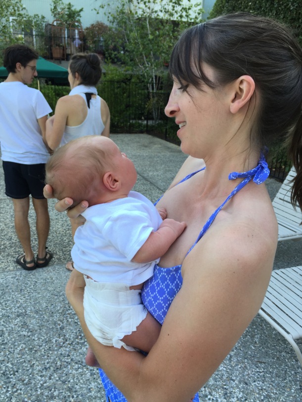At an end-of-summer pool party. I love that I got the baby while his parents look like they're scheming something in the background. Such a sweet little boy!